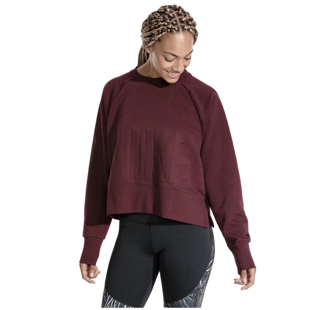 Nike Versa Cropped Crew Pullover Sweatshirt Burgundy Size Large